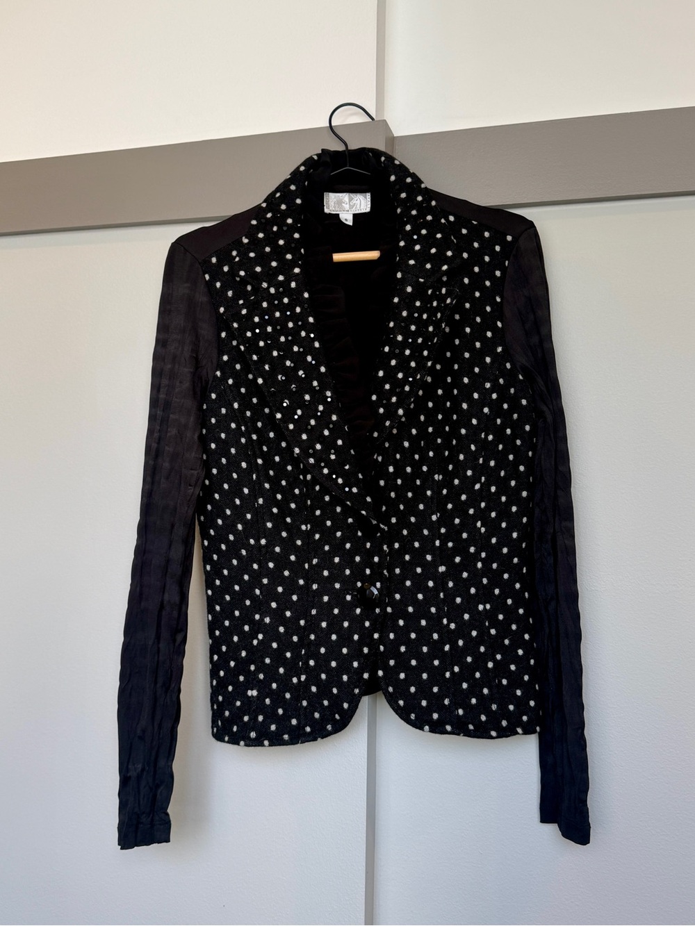 Alberto Makali Black Polka Dot Sequin Blazer Jacket Size Small
